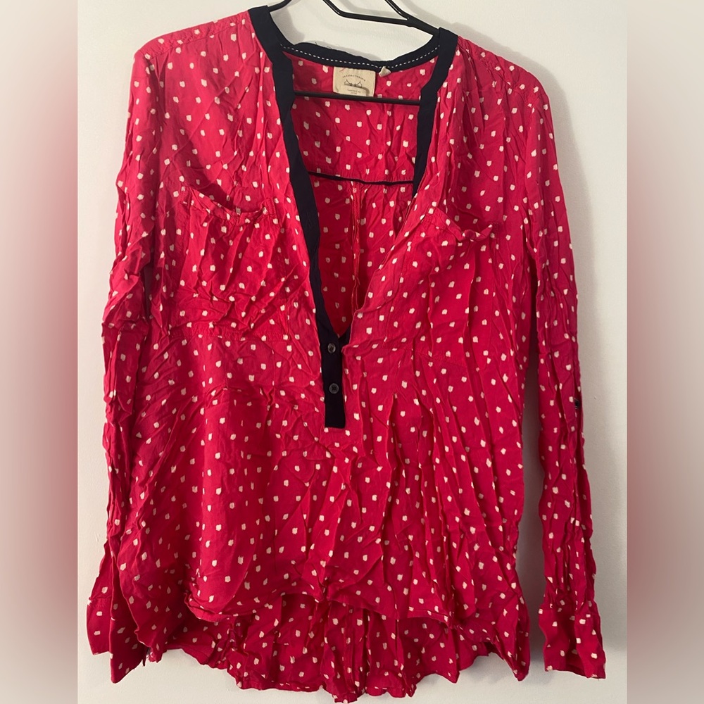 Anthropologie shirt by Vanessa Virginia size 14 hot pink with small white dots
